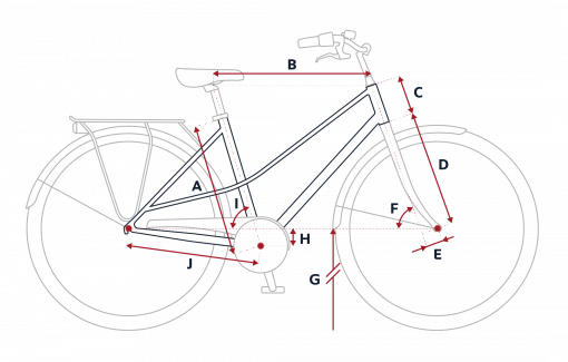 Esquema de la geometría de una bicicleta Peugeot LC01