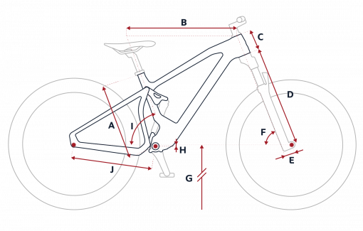 Esquema de la geometría de una bicicleta Peugeot M01 FS