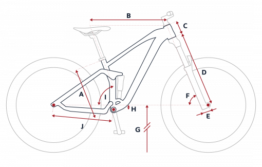 Esquema de la geometría de una bicicleta Peugeot M02 FS