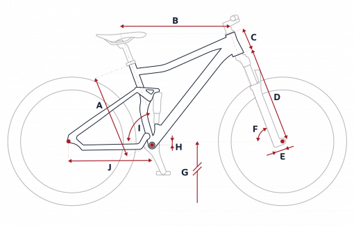 Esquema de la geometría de una bicicleta Peugeot M03 FS