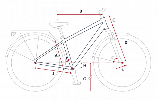 Esquema de la geometría de una bicicleta Peugeot T02 Gent