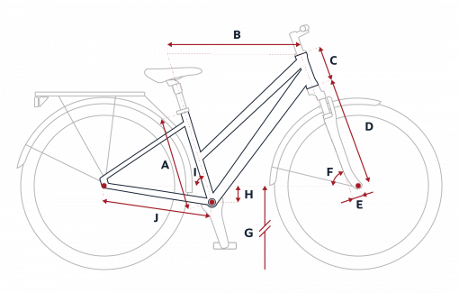 Esquema de la geometría de una bicicleta Peugeot T02 Mixta