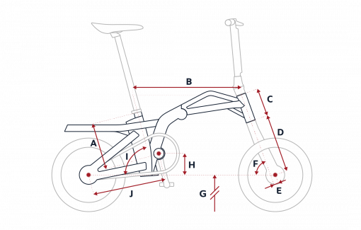 Esquema de la geometría de una bicicleta eléctrica Peugeot eF01