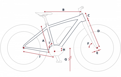 Esquema de la geometría de una bicicleta eléctrica Peugeot eFB01