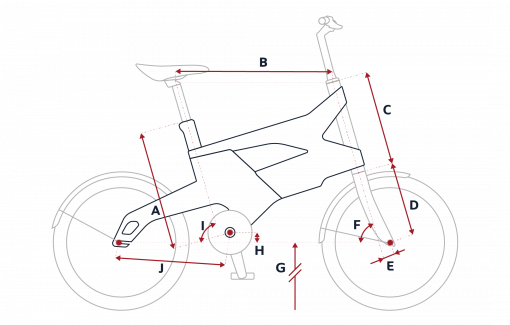Esquema de la geometría de una bicicleta eléctrica Peugeot AE21