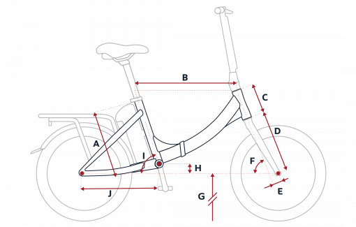 Esquema de la geometría de una bicicleta eléctrica Peugeot eF02