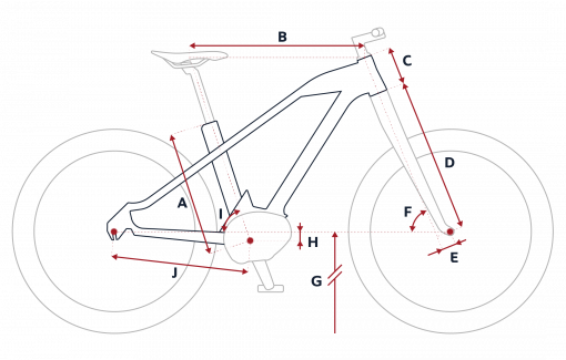 Esquema de la geometría de una bicicleta eléctrica Peugeot eU01