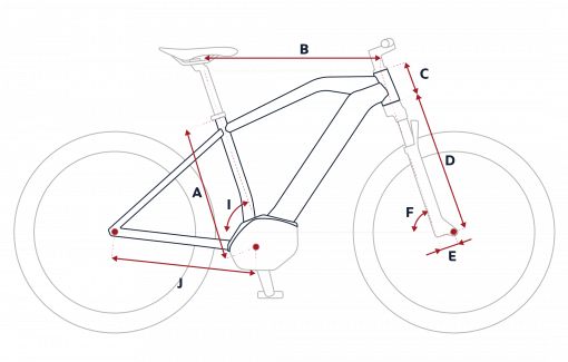 Esquema de la geometría de una bicicleta eléctrica Peugeot eM02 PowerTube