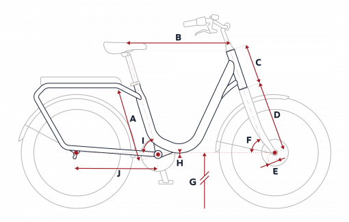 Esquema de la geometría de una bicicleta eléctrica Peugeot eLC01