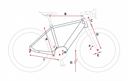 Esquema de la geometría de una bicicleta eléctrica Peugeot eR02 PowerTube